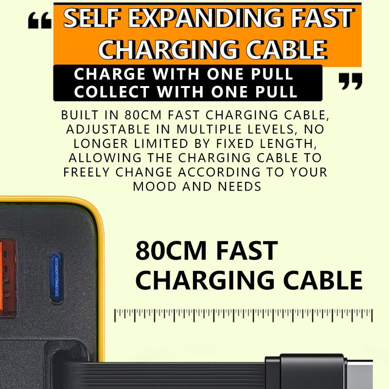 TOBRBE 3 in 1 Gan Charger, Retractable 80W MAX Fast Charger Block with Type-C Cable & 2 USB Ports, Portable Adapter Iphone Smartphone Electronic, Yellow, Cellphone, Folding Charging