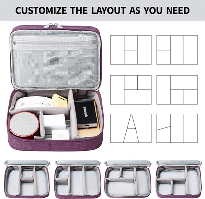 Travel Cable Organizer Bag, Electronic Accessories Case Portable Double Layer Cable Storage Bag for Cord,Phone,Charger, Flash Drive, Phone, SD Card,Personal Items - (Purple)
