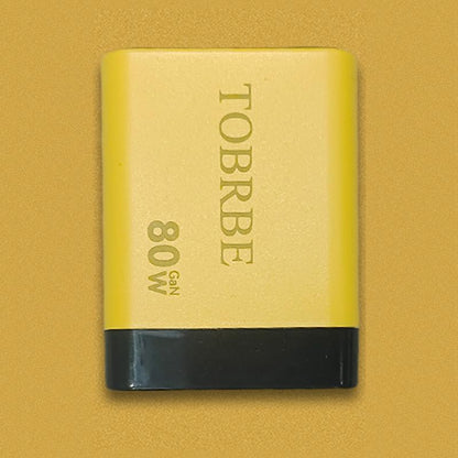 TOBRBE 3 in 1 Gan Charger, Retractable 80W MAX Fast Charger Block with Type-C Cable & 2 USB Ports, Portable Adapter Iphone Smartphone Electronic, Yellow, Cellphone, Folding Charging