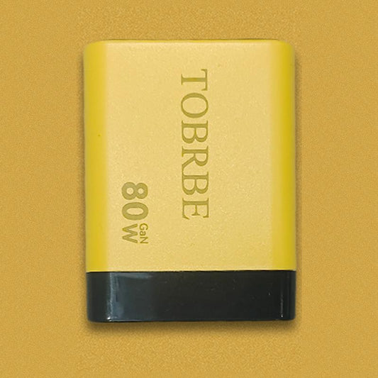 TOBRBE 3 in 1 Gan Charger, Retractable 80W MAX Fast Charger Block with Type-C Cable & 2 USB Ports, Portable Adapter Iphone Smartphone Electronic, Yellow, Cellphone, Folding Charging